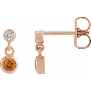 Ladies Natural Citrine Natural Diamond Two-Stone Earrings (I1, G-H) — 14K Rose Gold