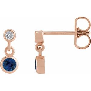 Ladies Natural Blue Sapphire Natural Diamond Two-Stone Earrings (I1, G-H) — 14K Rose Gold