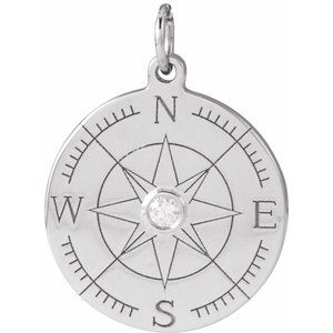 Ladies Natural Diamond Compass Pendant (I1, G-H) — Sterling Silver
