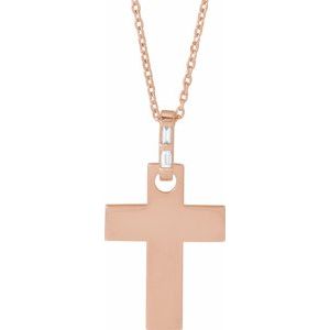 Ladies Natural Diamond Cross Necklace Mounting (I1, G-H) — 14K Rose Gold