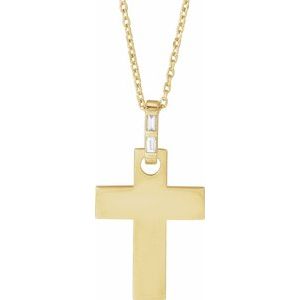 Ladies Natural Diamond Cross Necklace Mounting (I1, G-H) — 14K Yellow Gold