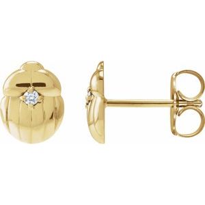 Ladies Natural Diamond Scarab Earring — 14K Yellow Gold