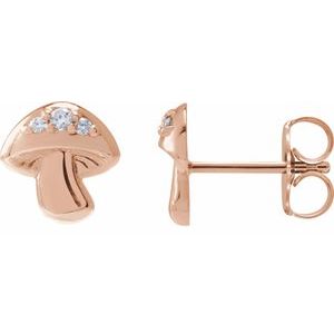 Ladies Natural Diamond Mushroom Earrings (I1, G-H) — 14K Rose Gold