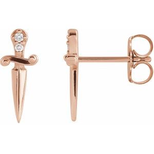 Ladies Natural Diamond Dagger Earrings — 14K Rose Gold