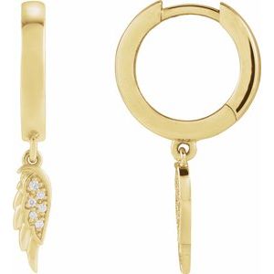 Ladies Natural Diamond Angel Wing Hinged Hoop Earrings — 14K Yellow Gold