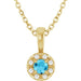 Ladies 3 mm Natural Aquamarine Natural Diamond Necklace (I1, G-H) — 14K Yellow Gold