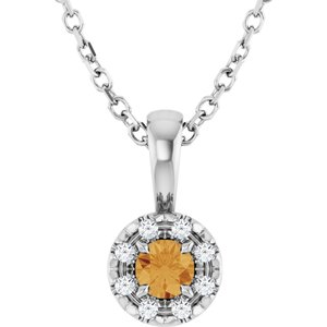Ladies 3 mm Natural Citrine Natural Diamond Necklace (Si2-Si3, G-H) — Platinum