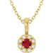 Ladies 3 mm Natural Ruby Natural Diamond Necklace (I1, G-H) — 14K Yellow Gold