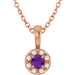Ladies 4 mm Natural Amethyst Natural Diamond Necklace (I1, G-H) — 14K Rose Gold