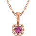 Ladies 3 mm Natural Pink Tourmaline Natural Diamond Necklace (I1, G-H) — 14K Rose Gold