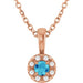 Ladies 6x4 mm Natural Blue Zircon Natural Diamond Necklace (I1, G-H) — 14K Rose Gold