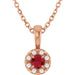 Ladies 3 mm Natural Ruby Natural Diamond Necklace (I1, G-H) — 14K Rose Gold