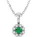 Ladies 3 mm Natural Emerald Natural Diamond Necklace (Si2-Si3, G-H) — Platinum