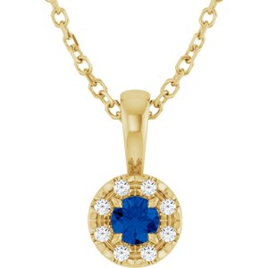 Ladies 5x3 mm Natural Blue Sapphire Natural Diamond Necklace (I1, G-H) — 14K Yellow Gold