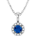 Ladies 5x3 mm Natural Blue Sapphire Natural Diamond Necklace (I1, G-H) — Sterling Silver