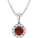 Ladies 4 mm Natural Mozambique Garnet Natural Diamond Necklace (Si2-Si3, G-H) — Platinum