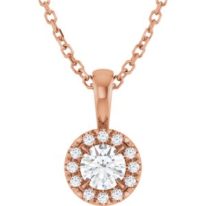 Ladies 4 mm Natural White Sapphire Natural Diamond Necklace (I1, G-H) — 14K Rose Gold