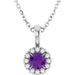 Ladies 4 mm Natural Amethyst Natural Diamond Necklace (I1, G-H) — 14K White Gold