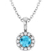 Ladies 3 mm Natural Aquamarine Natural Diamond Necklace (I1, G-H) — 14K White Gold