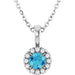 Ladies 6x4 mm Natural Blue Zircon Natural Diamond Necklace (I1, G-H) — Sterling Silver