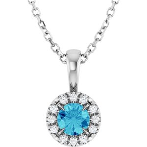 Ladies 4 mm Natural Blue Zircon Natural Diamond Necklace (Si2-Si3, G-H) — Platinum