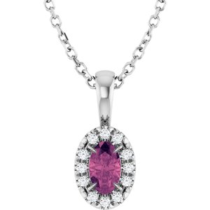 Ladies 3 mm Natural Pink Tourmaline Natural Diamond Necklace (I1, G-H) — 14K White Gold