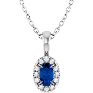 Ladies 5x3 mm Natural Blue Sapphire Natural Diamond Necklace (I1, G-H) — 14K White Gold