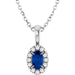 Ladies 5x3 mm Natural Blue Sapphire Natural Diamond Necklace (I1, G-H) — 14K White Gold