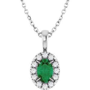 Ladies 4 mm Natural Emerald Natural Diamond Necklace (I1, G-H) — Sterling Silver