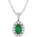 Ladies 4 mm Natural Emerald Natural Diamond Necklace (I1, G-H) — Sterling Silver