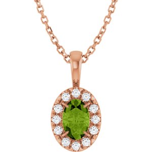 Ladies 4 mm Natural Peridot Natural Diamond Necklace (I1, G-H) — 14K Rose Gold