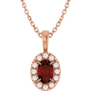 Ladies 4 mm Natural Mozambique Garnet Natural Diamond Necklace (I1, G-H) — 14K Rose Gold