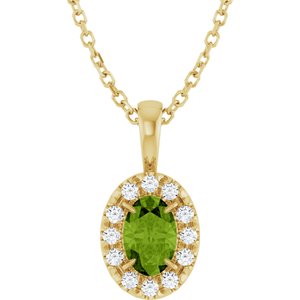 Ladies 4 mm Natural Peridot Natural Diamond Necklace (I1, G-H) — 14K Yellow Gold