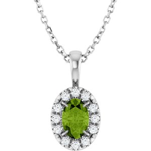 Ladies 6x4 mm Natural Peridot Natural Diamond Necklace (Si2-Si3, G-H) — Platinum