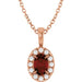 Ladies 4 mm Natural Mozambique Garnet Natural Diamond Necklace (I1, G-H) — 14K Rose Gold