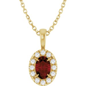 Ladies 4 mm Natural Mozambique Garnet Natural Diamond Necklace (I1, G-H) — 14K Yellow Gold