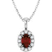 Ladies 4 mm Natural Mozambique Garnet Natural Diamond Necklace (I1, G-H) — Sterling Silver