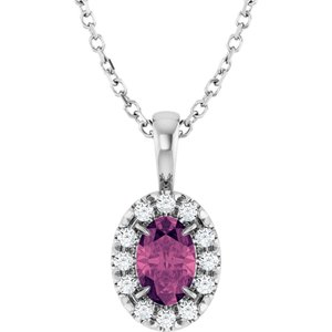 Ladies 3 mm Natural Pink Tourmaline Natural Diamond Necklace (I1, G-H) — Sterling Silver