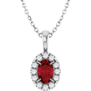 Ladies 3 mm Natural Ruby Natural Diamond Necklace (I1, G-H) — Sterling Silver