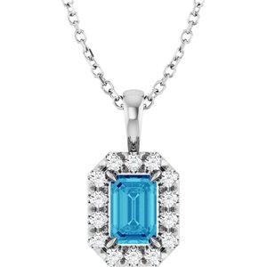 Ladies 6x4 mm Natural Blue Zircon Natural Diamond Necklace (I1, G-H) — 14K White Gold