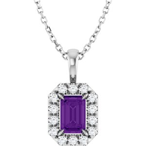 Ladies 6x4 mm Natural Amethyst Natural Diamond Necklace (Si2-Si3, G-H) — Platinum