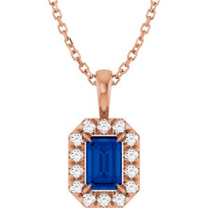Ladies 5x3 mm Natural Blue Sapphire Natural Diamond Necklace (I1, G-H) — 14K Rose Gold