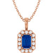 Ladies 5x3 mm Natural Blue Sapphire Natural Diamond Necklace (I1, G-H) — 14K Rose Gold