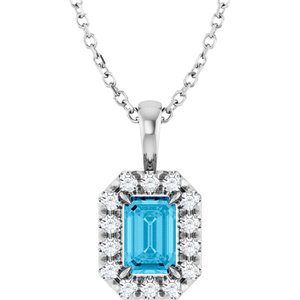 Ladies 3 mm Natural Aquamarine Natural Diamond Necklace (I1, G-H) — Sterling Silver