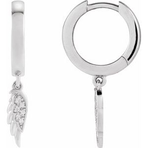 Ladies Natural Diamond Angel Wing Hinged Hoop Earrings — Platinum
