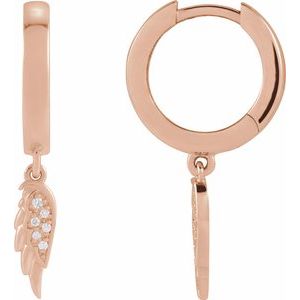 Ladies Natural Diamond Angel Wing Hinged Hoop Earrings — 14K Rose Gold