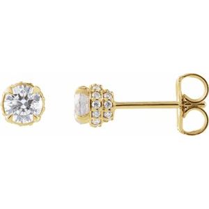 Ladies Natural Diamond Hidden Halo-Style Stud Earrings — 14K Yellow Gold
