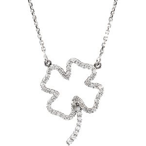 Ladies Natural Diamond Four-Leaf Clover Necklace (I1, G-H) — 14K Yellow Gold