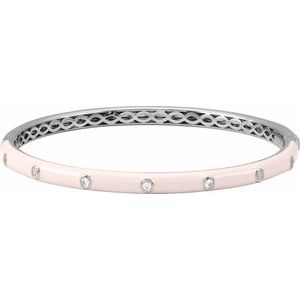 Ladies Natural Diamond Pink Enamel Bangle Bracelet (I1, G-H) — 14K White Gold