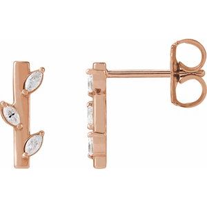 Ladies Natural Diamond Floral Bar Earrings — 14K Rose Gold